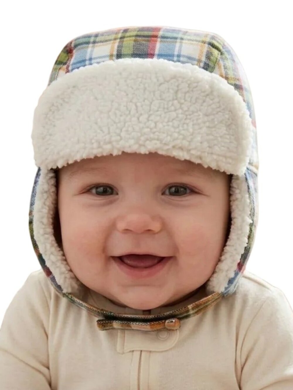 NEW Gymboree Plaid Chin Strap Sherpa Fleece Lined Winter Ear Cover Trapper Hat